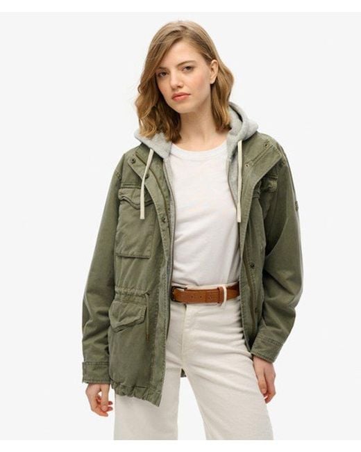 Superdry Green Jersey Hooded Military Jacket