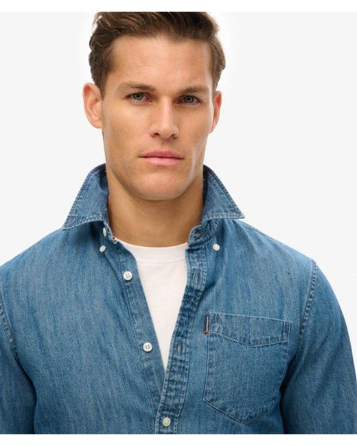 Superdry Blue & Co Essential Long Sleeve Denim Shirt for men