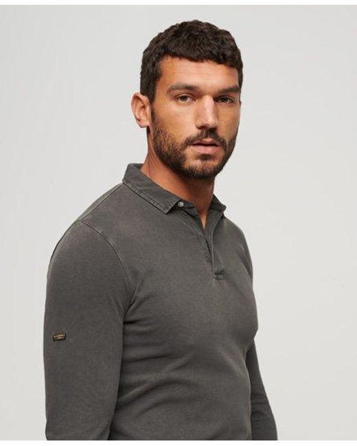 Superdry Gray Studios Long Sleeve Jersey Polo Shirt for men