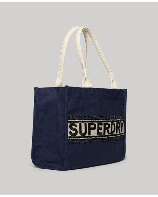 Superdry Blue Ladies Fully Lined Embroidered Luxe Tote Bag