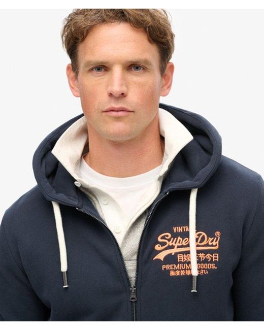 Superdry Blue & Co Neon Vintage Logo Zip Hoodie for men