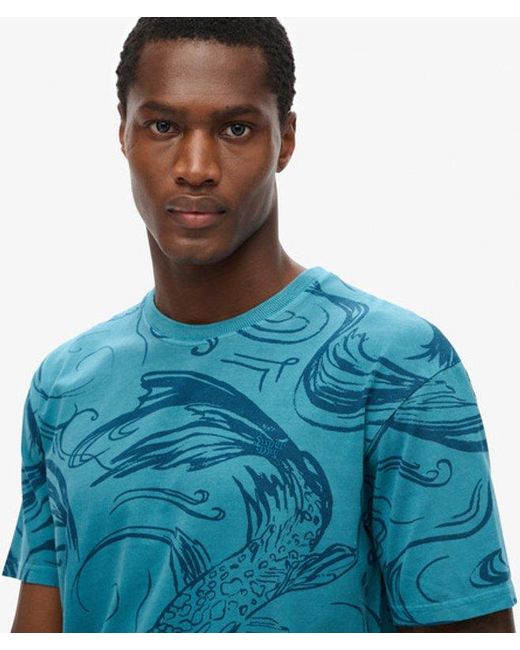 Superdry Blue & Co Vintage Overdye Printed T-shirt for men