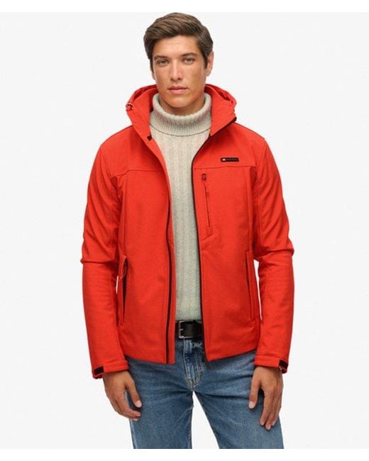 Superdry Red Hooded Soft Shell Trekker Jacket for men