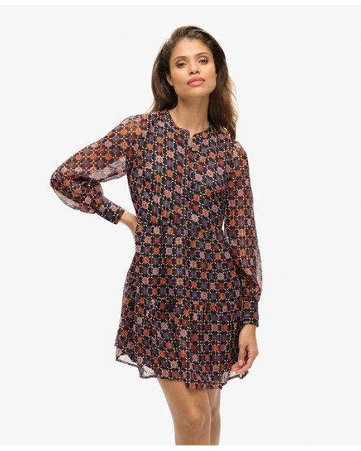 Superdry Brown Long Sleeve Tiered Mini Dress