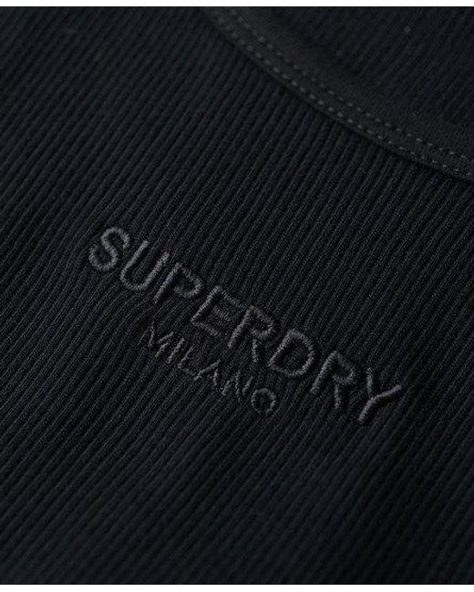 Superdry Black Ladies Slim Fit Embroidered Rib Racer Vest