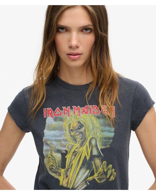 Superdry Blue & Co Iron Maiden X & Co Cap Sleeve Band T-shirt