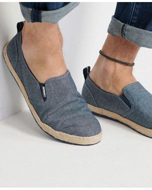 Superdry Blue Hyrbid Slip On Espadrilles Chambray for men