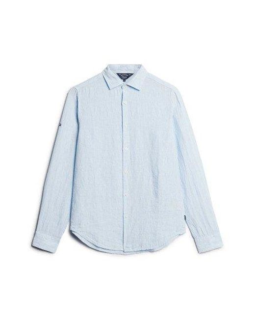 Superdry Blue Classic Striped Casual Linen Long Sleeve Shirt for men