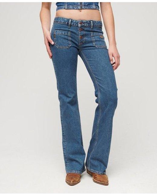 Superdry Blue Organic Cotton Vintage Low Rise Slim Flare Jeans
