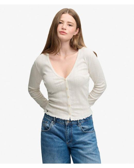Superdry Blue & Co Athletic Essential Pointelle Cardigan