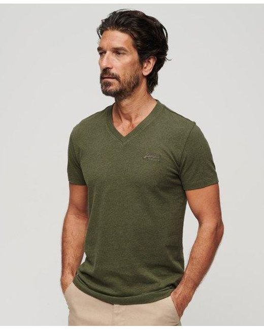 Superdry Green Organic Cotton Essential Logo V Neck T-shirt for men