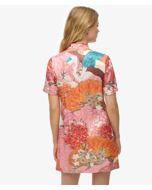 Superdry Red & Co Mandarin Jacquard Mini Dress