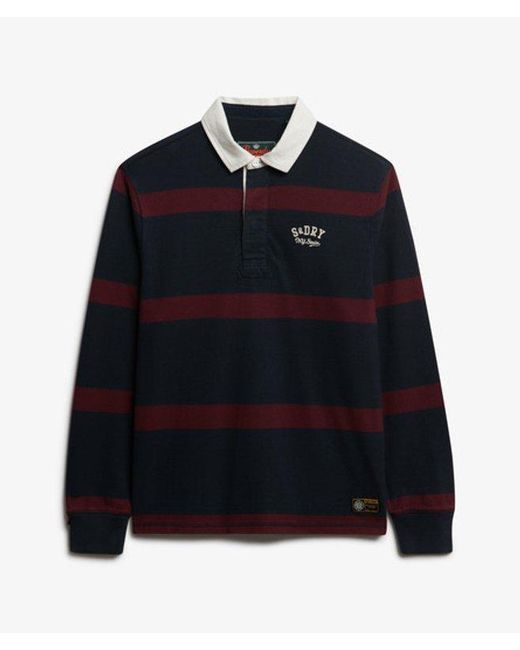 Superdry Black & Co Vintage Athletic Stripe Rugby Top for men