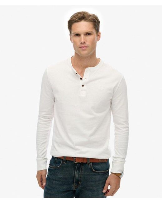 Superdry Classic Essential Grandad Top in het White voor heren