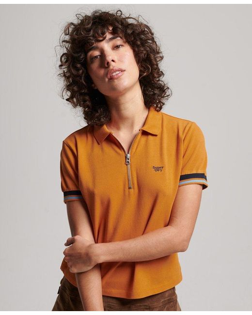 Superdry Orange Vintage Zipped Polo Shirt
