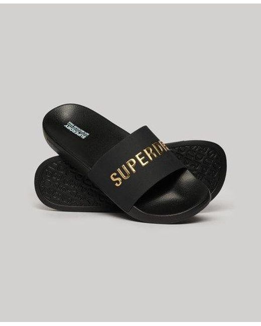Superdry Black Vegan Logo Pool Sliders for men