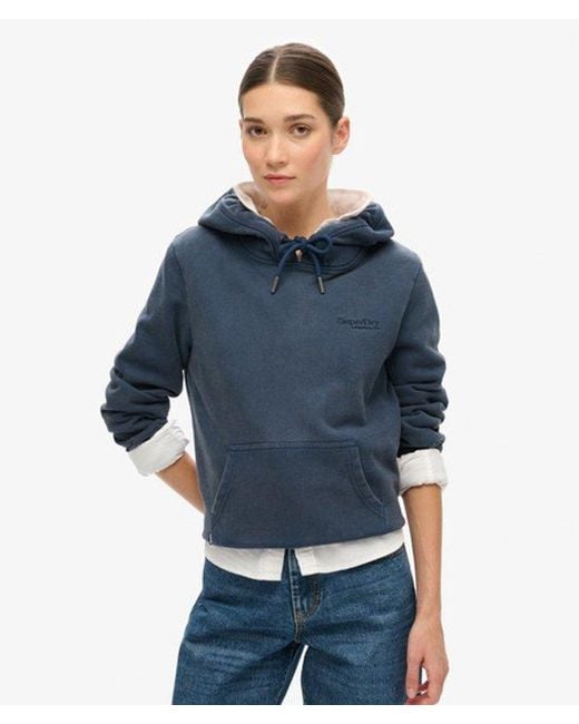 Sweat à capuche à logo essential half brushed Superdry en coloris Blue