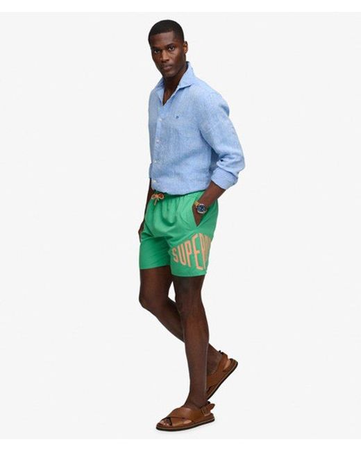 Superdry Green Printed Logo 16-Inch Swim Shorts for men