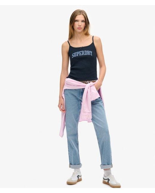 Superdry Blue & Co Athletic Essentials Graphic Pointelle Cami Top
