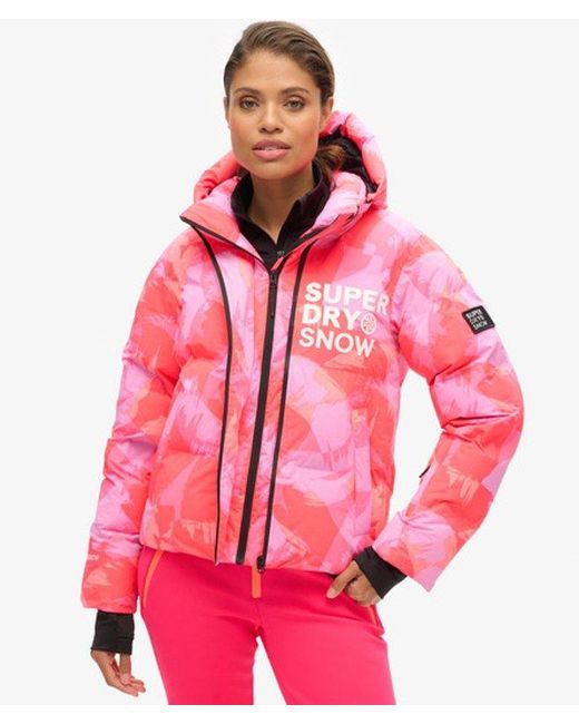 Superdry Red Hooded Ski Boxy Puffer Jacket
