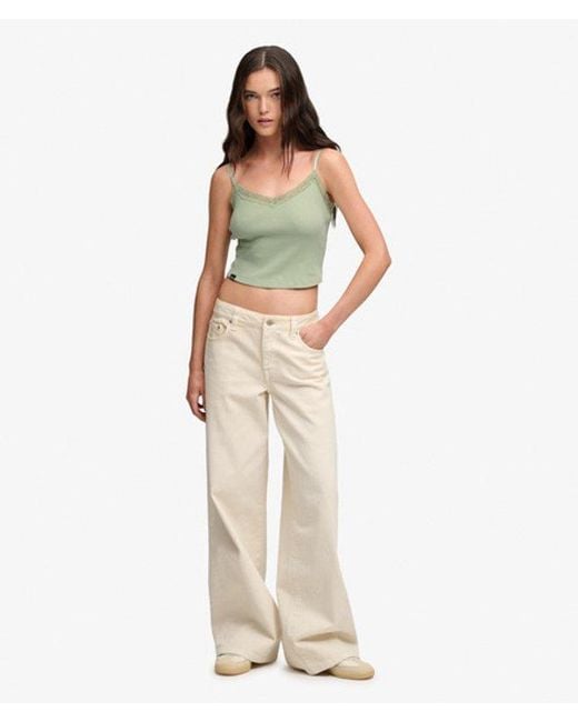 Superdry Green & Co Essential Lace Trim Cropped Cami Top