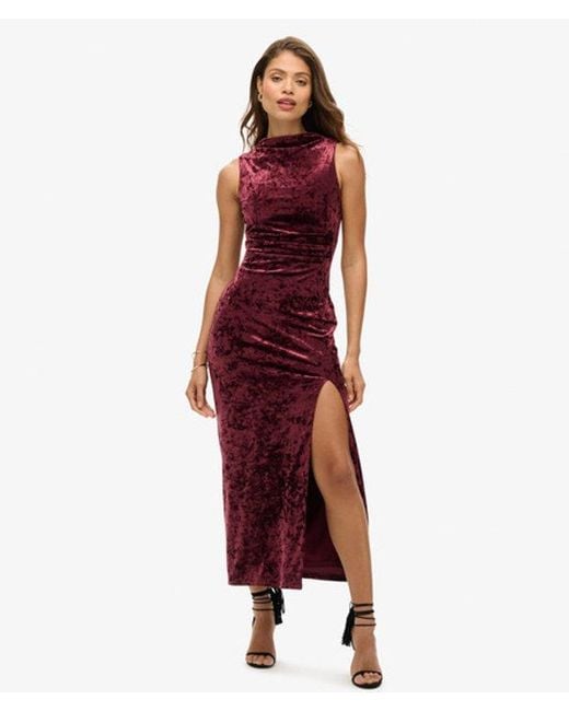 Superdry Red & Co Slim Fit Velvet Maxi Dress