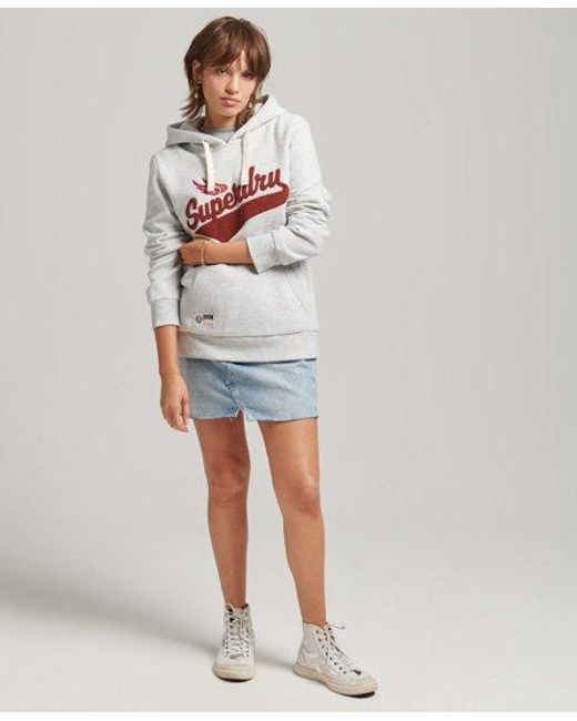 Superdry Gray Script Style College Hoodie Glacier Marl