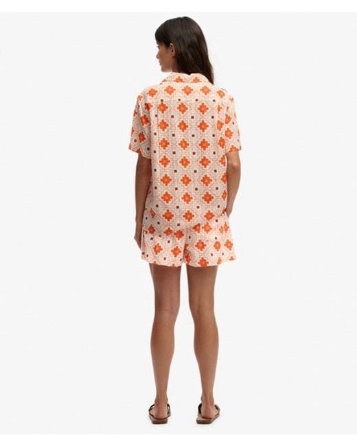 Superdry Orange Cotton Printed Beach Shorts