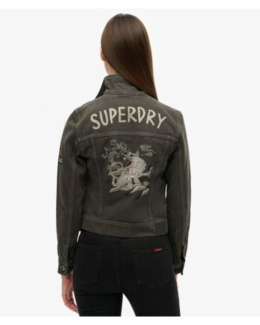 Superdry Brown Boxy Fit Embellished Graphic St Tropez Workwear Crop Jacket