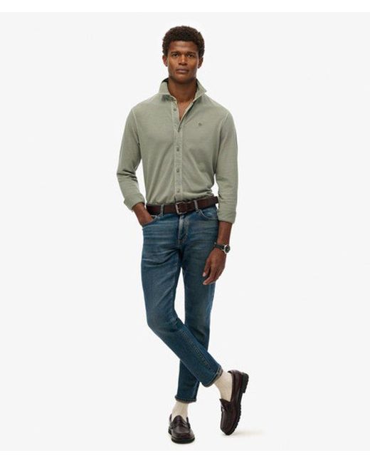 Superdry Green & Co Vintage Destroy Pique Long Sleeve Shirt for men
