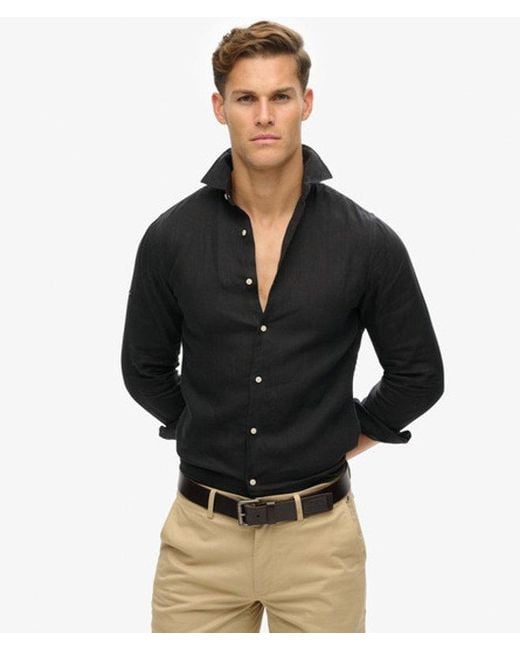 Superdry Black & Co Casual Linen Long Sleeve Shirt for men