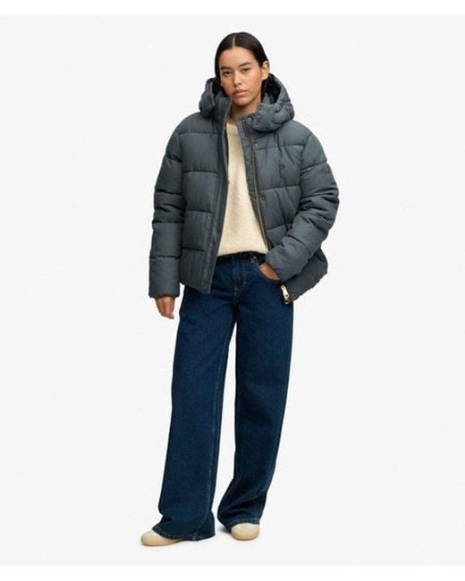 Superdry Blue & Co Premium Hooded Check Puffer Jacket