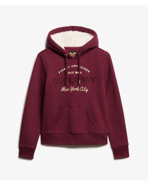 Femme Coton Sweat À Capuche Et Logo Métallisé Luxe, Taille Superdry en coloris Red