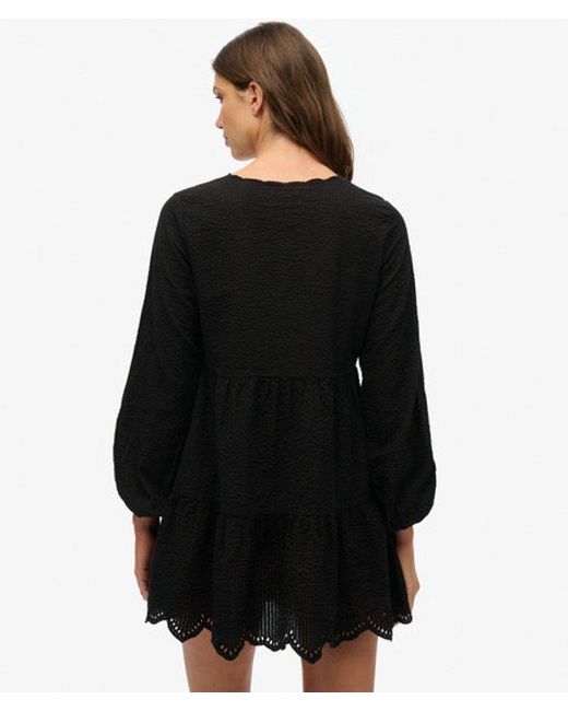 Superdry Black & Co Broderie Tiered Mini Dress