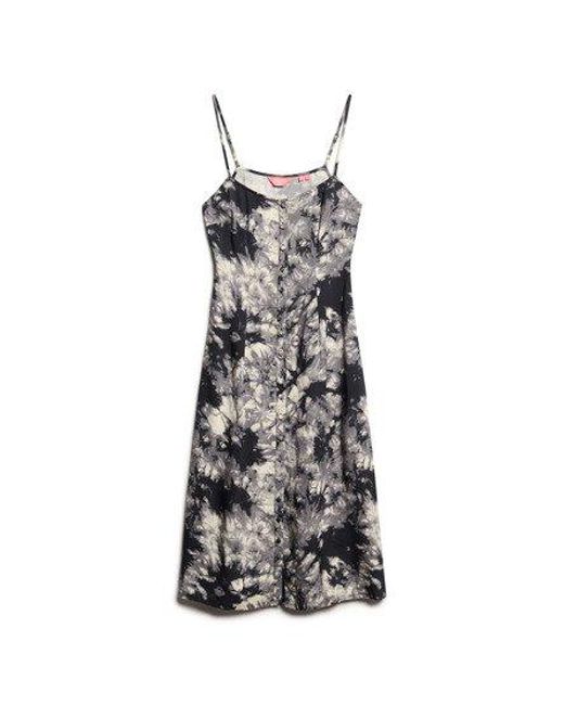 Superdry Gray Printed Button-up Cami Midi Dress