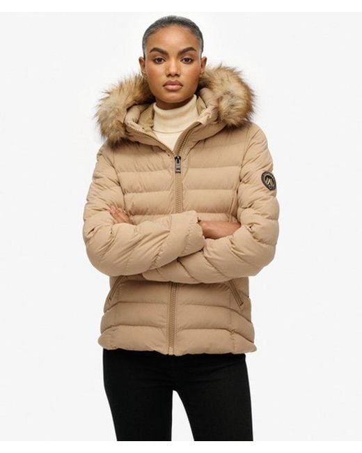 Superdry Brown & Co Fuji Faux Fur Hood Padded Jacket