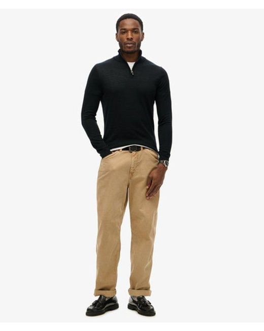 Superdry Black Merino Half Zip Jumper for men