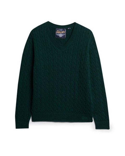 Superdry Green & Co Cable Knit Oversized V Neck Jumper