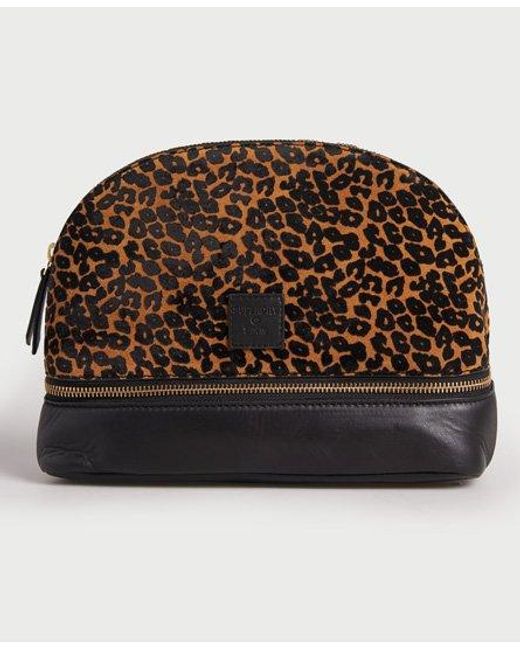 Superdry Brown Leather Make Up Bag Leopard Print