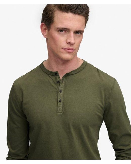 Superdry Green & Co Slub Long Sleeve Jersey Henley Top for men