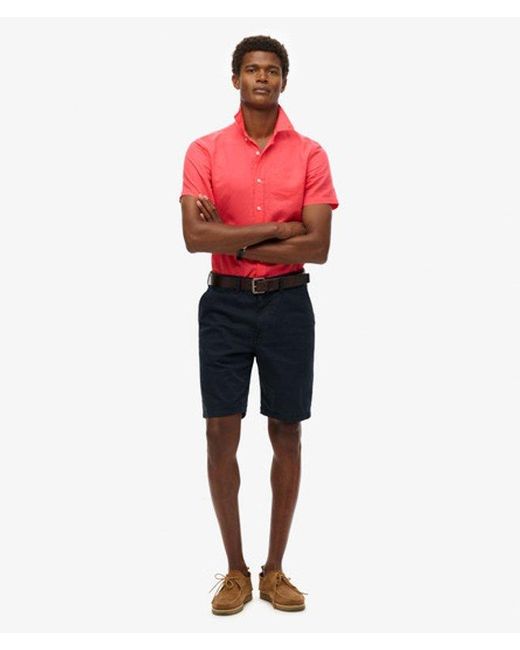 Superdry Red & Co Cotton Linen Short Sleeve Shirt for men