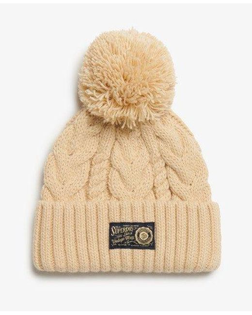 Bonnet épais en maille torsadée Superdry en coloris Natural