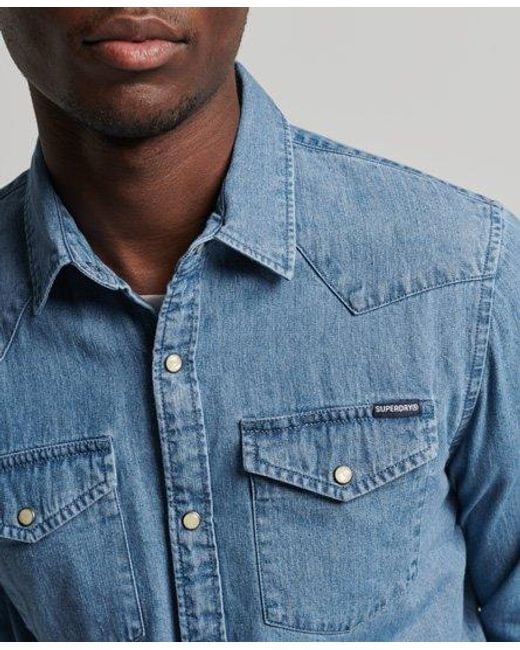 Superdry Blue Vintage Western Shirt Light Wash for men