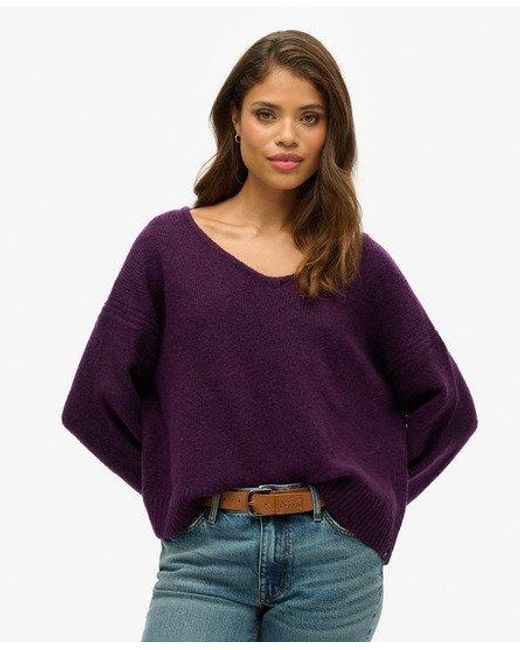 Superdry Purple Oversized V Neck Jumper