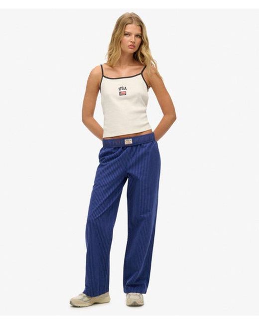 Superdry Blue Organic Cotton Stripe Elasticated Trousers