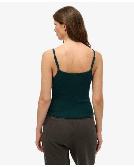 Superdry Green Athletic Essentials Embroidered Button Cami Top