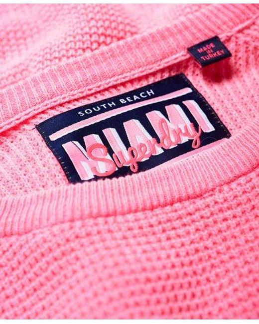 Superdry Pink Waffle Acid Wash Knit Jumper Fluro