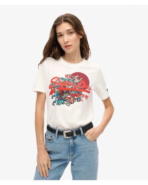 Superdry Tokyo Relaxed T-shirt Met Vintage Logo En Print in het White