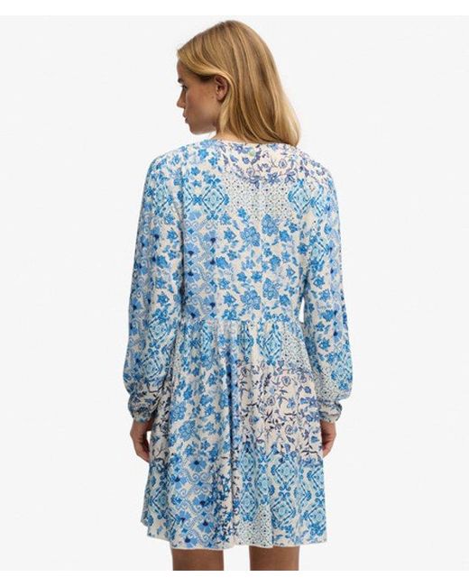 Superdry Blue Woven Tiered Mini Dress - Size: 8