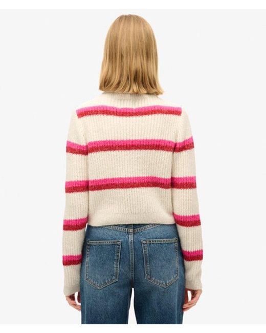 Superdry Red & Co Stripe Cropped Roll Neck Jumper